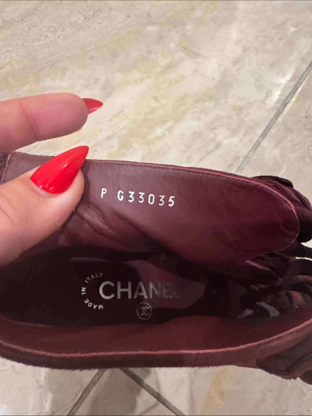 CHANEL Burgundy Suede Floral Peep-Toe Block Heels - Picture 4 of 10
